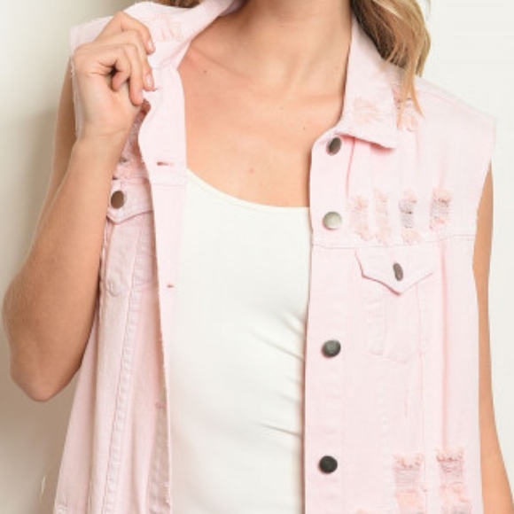 LAST 1! DISTRESSED DENIM VEST IN PINK - Picture 6 of 6
